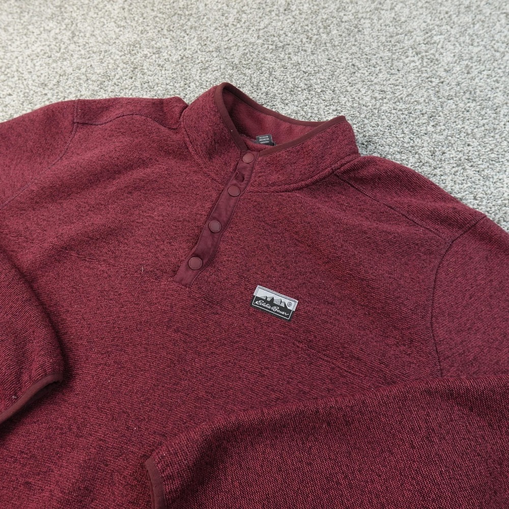Eddie Bauer Sweater Mens 2XL Red Fleece Henley Mock Neck Pullover Outdoor Hike